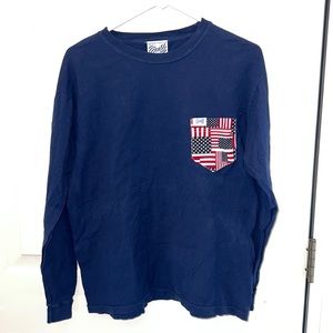 Men’s Fraternity Collection Long Sleeve American Flag Pocket Navy T-Shirt